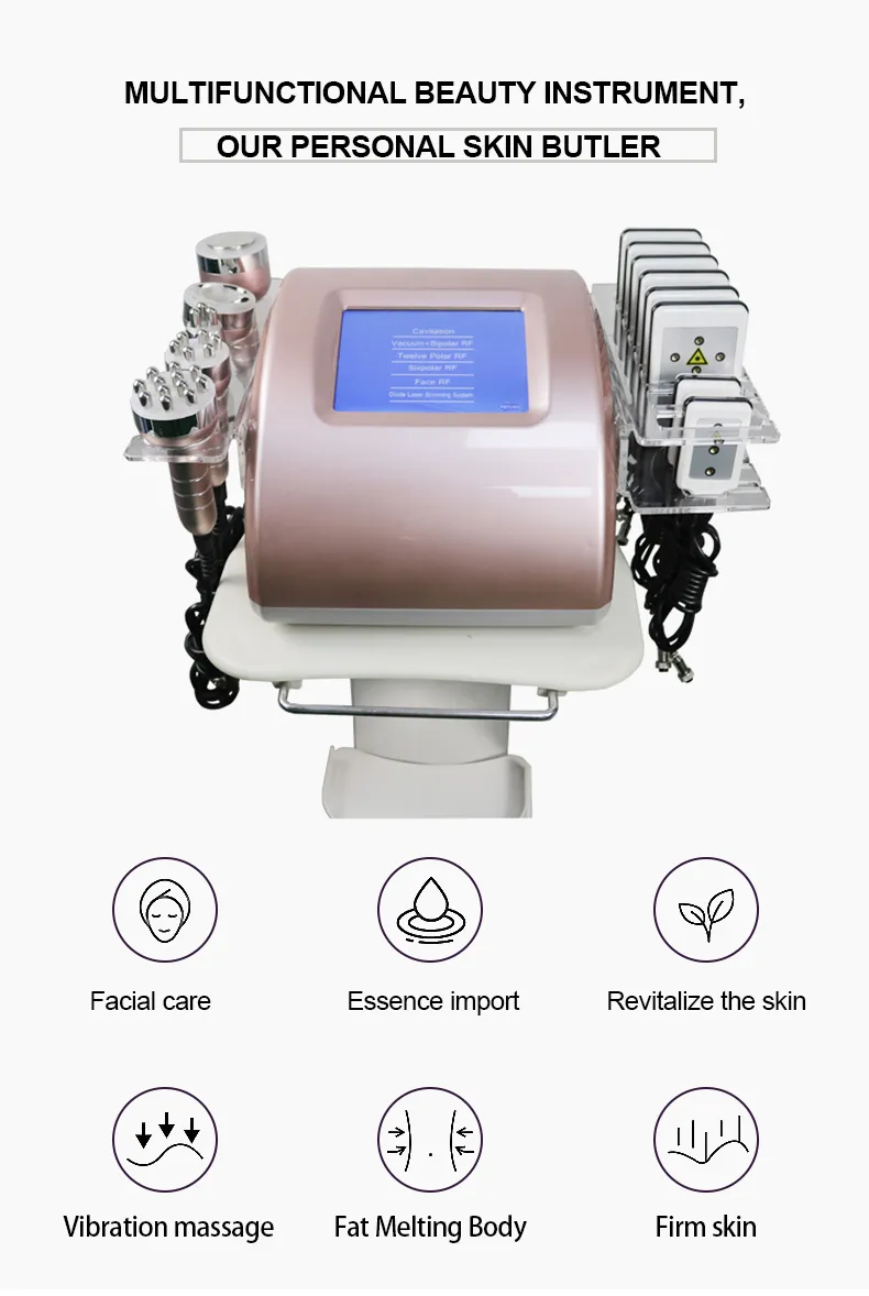 Portable Rf Vacuum Cavitation System Machine 6 In1 Ultrasonic 40K Cavitation Machine Remove Belly Fats Vacuum Slimming Machine