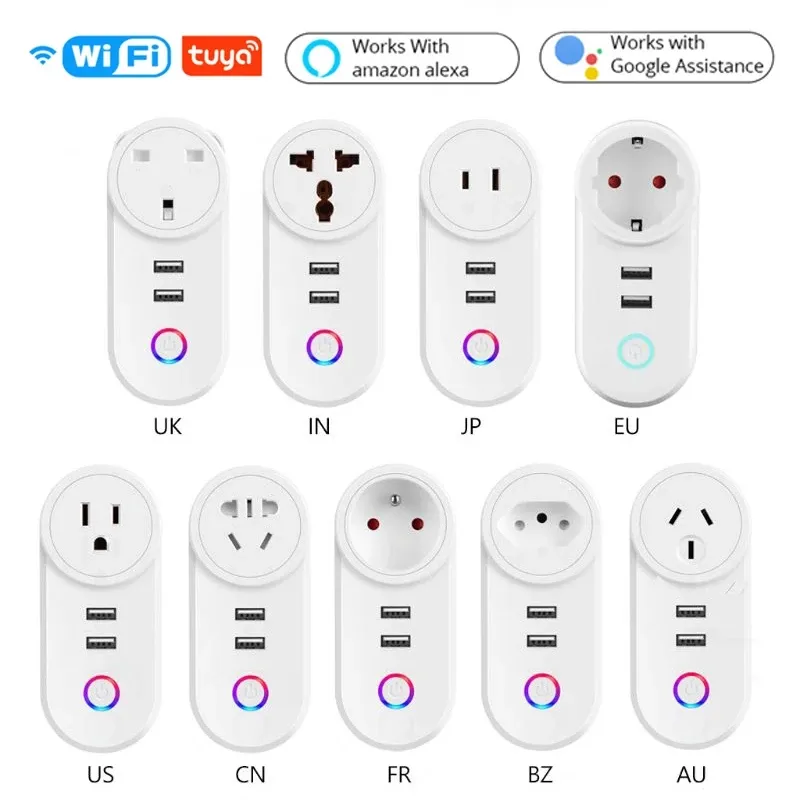 16a Tuya USB WIFI Smart Plug UE UK UK Israel Br Au Fr Wireless Power Pilot Timer Timer Gniazdo Alexa Google Home