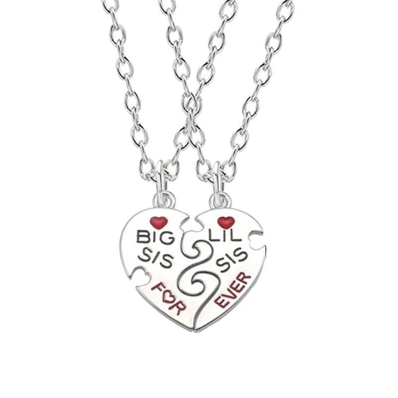 Collane con ciondolo Pz / set Collana con sorellina grande per le donne Ragazze Girocollo a forma di cuore Sorelle per sempre Bff Gioielli Regali 2022 Ciondolo