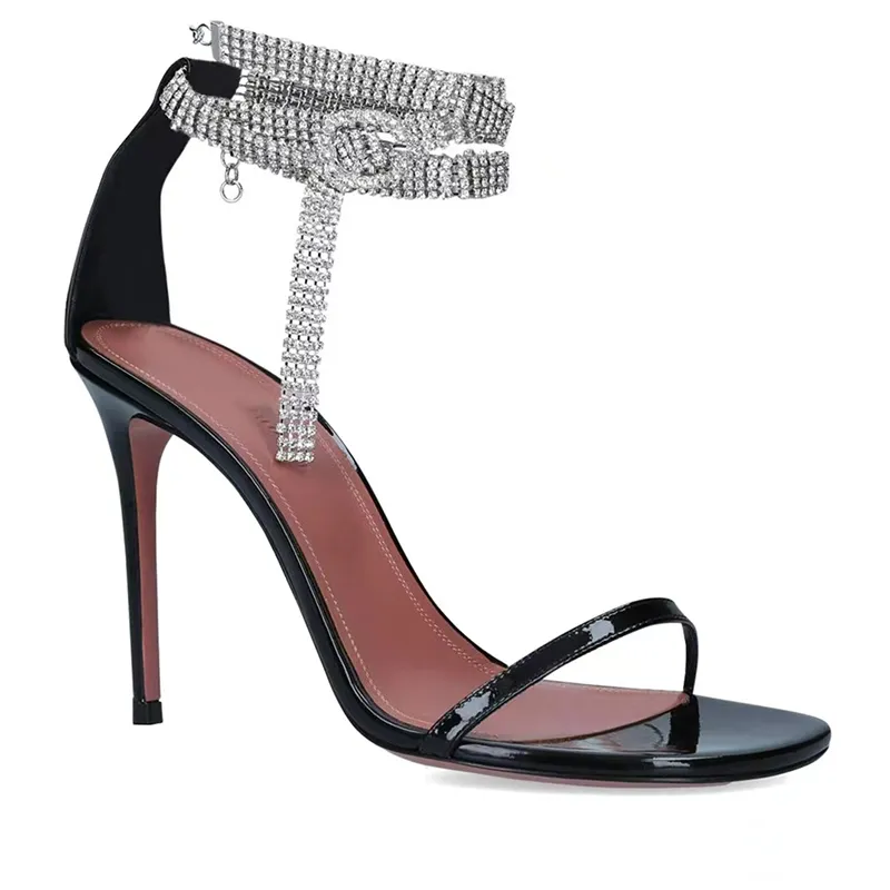 Mode kvinnors sandaler lyxig designer kristall strass dekoration stilett klack sko kvalitet 10