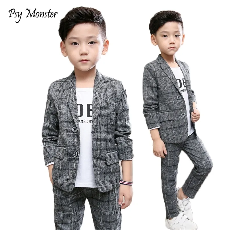 Uniforme escolar vestido meninos ternos de aniversário formais casamentos calças blazer 2pcs Kids Gentleman Party Criança Conjuntos de roupas F64 220507