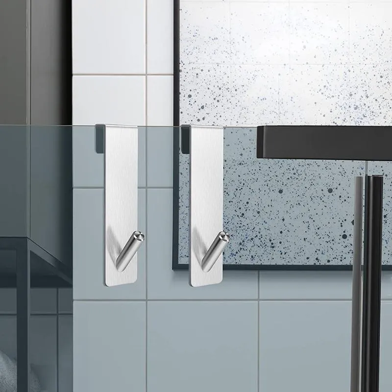 Hooks & Rails Bathroom Shower Door Hook Over Glass Towel Rack Stainless Steel Drilling Holder HangerHooks226H