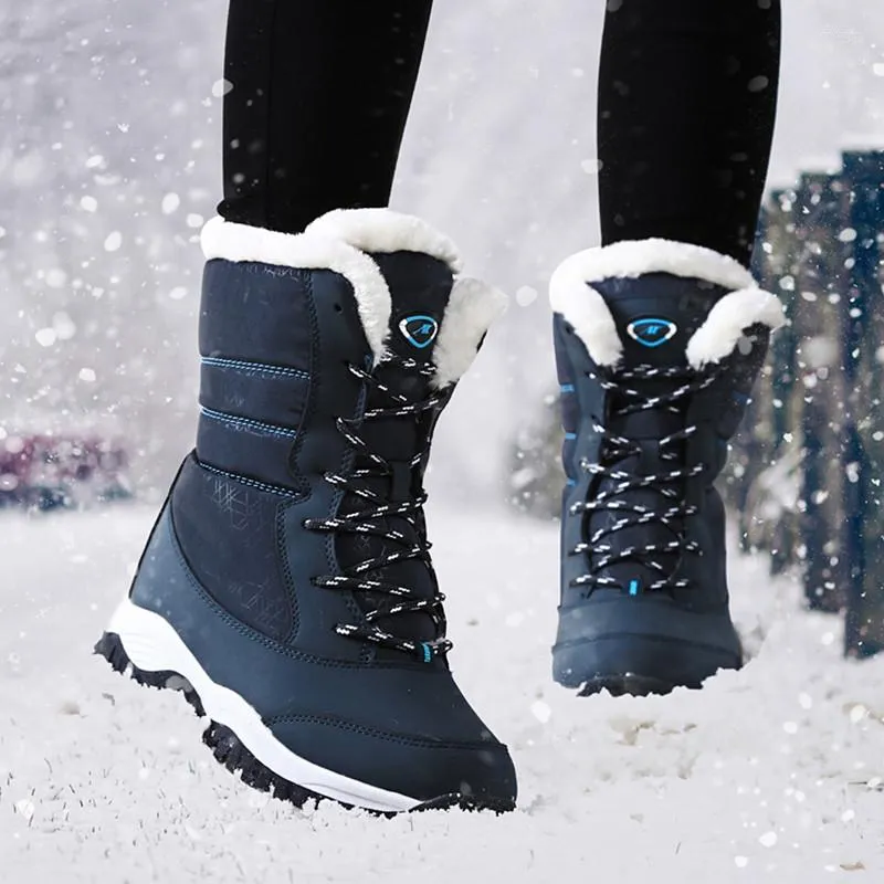 Botas Mulheres Sapatos de inverno impermeáveis ​​Plataforma de neve Mantenha o tornozelo quente com saltos de pele grossos botas mujer 2022boots