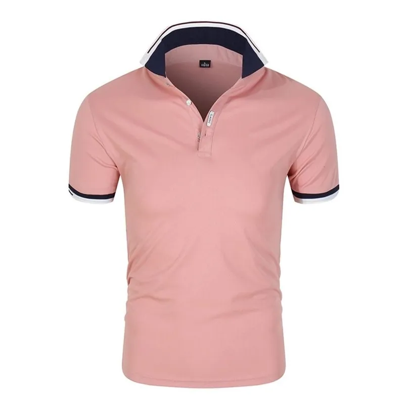 Camisa polo masculina casual cor sólida lapela mistura de algodão manga curta formal wear highend negócios vendendo mens 220608