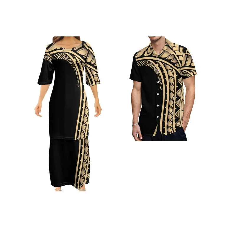 Casual Dresses Design Custom Polynesian Samoan Tribal Tapa Puletasi Tatau Pattern Maxi Dress Round Neck Two Piece Set Top kjolar outfitscasu