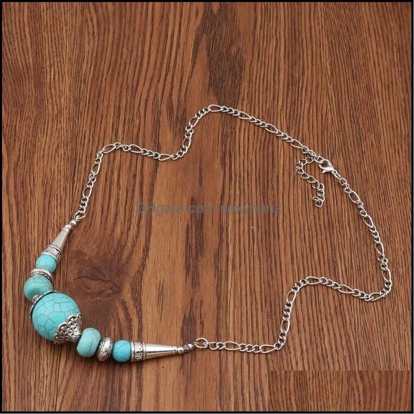 women`s round beads Tibetan silver turquoise Pendant Necklaces fashion gift national style women DIY necklace pendants