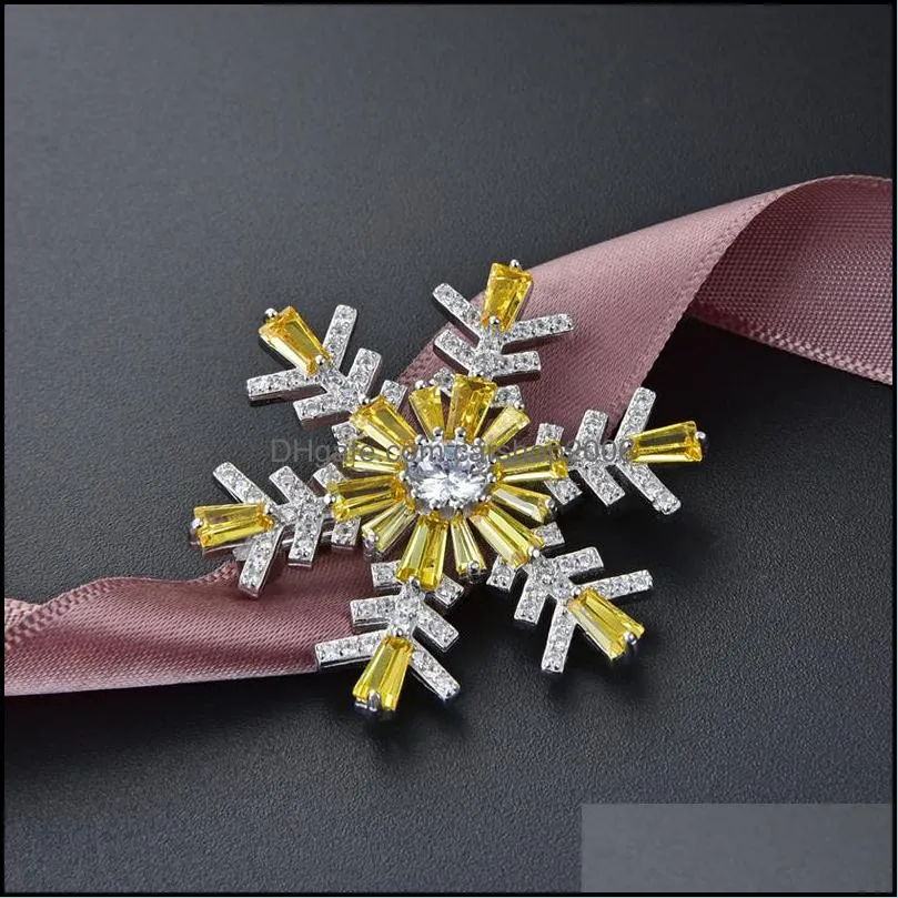 100% Pure 925 Sterling Silver Snowflake Brooch for Women Korea Pins Coat Artdeco Brooches Jewelry Christmas Gift YMBR004