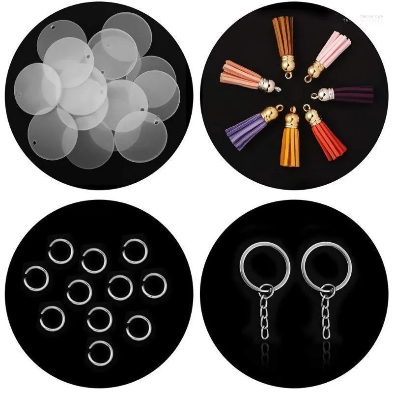 20st Acrylic Transparent Circle Discs Key Chains Round KeyChain Toms Tassel Pendant Keyring smycken Making1 Fred22