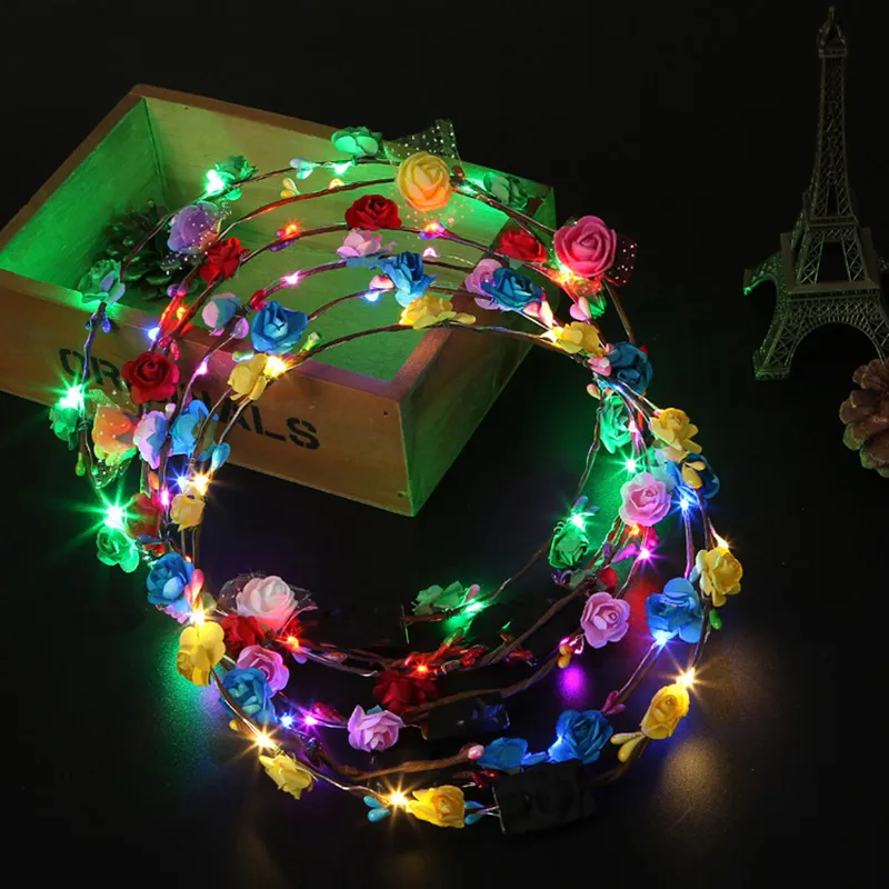 LED LIGHT GARLAND HEADBANT PARTY 격렬한 장식 화환 화환 빛나는 머리띠 결혼식 꽃 왕관