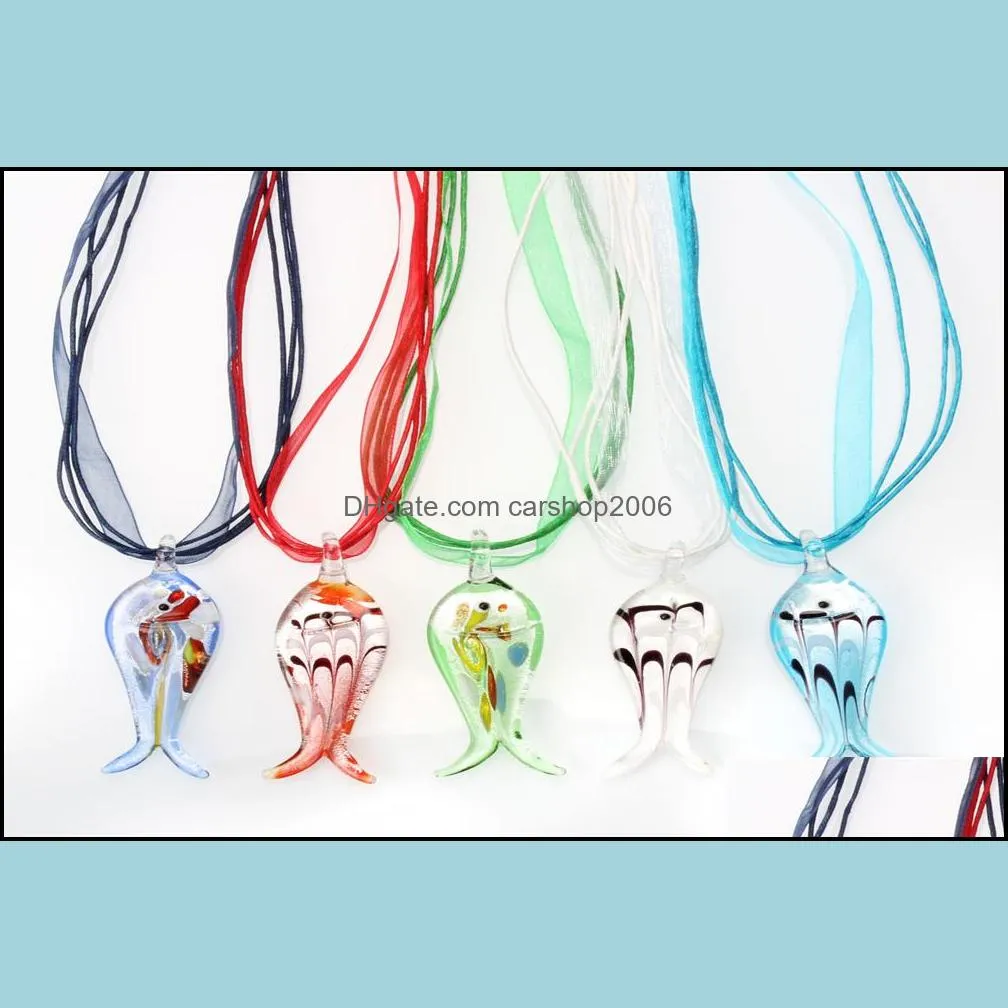 6pcs art animal glass pendant murano necklace lampwork silk rope jewelry gift