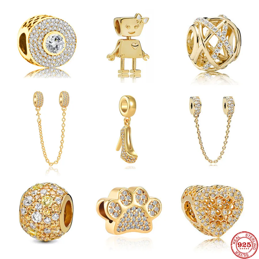 Gold Dog Paw Dangle Gold Initial Charm For Pandora Bracelet 925