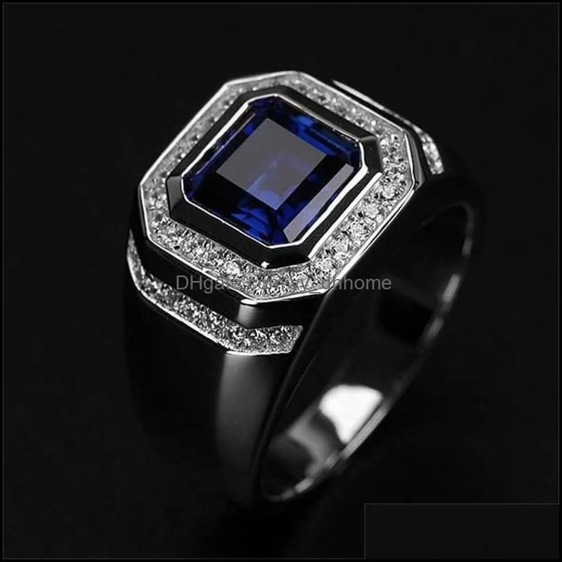 Highend Luxury Fashion Men`s Jewlry Sapphire White Gold Filled Ring America and Europe  Engagement Ring Size 7-15 631 Q2