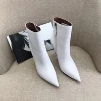 Amina Muaddi Giorgia white heeled Ankle boots Cubic stiletto heel pointed toes Side zipper leather outsole Booties for women luxury designer shoes factory footwear