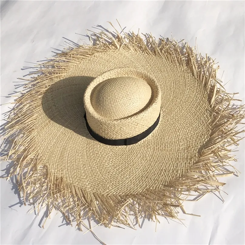 women Oversized Hat Big Brim 20cm Raffia Sun Wide Beach s Ladies Soft Straw Shade Wholesale Drop Y200619