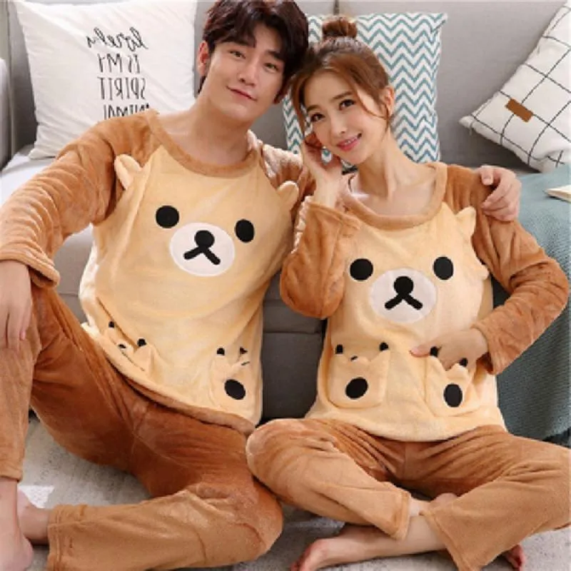 Winter Warm Fleece Pajamas Set for Women and Men, Sexy Lingerie Sleepwear  Nightwear