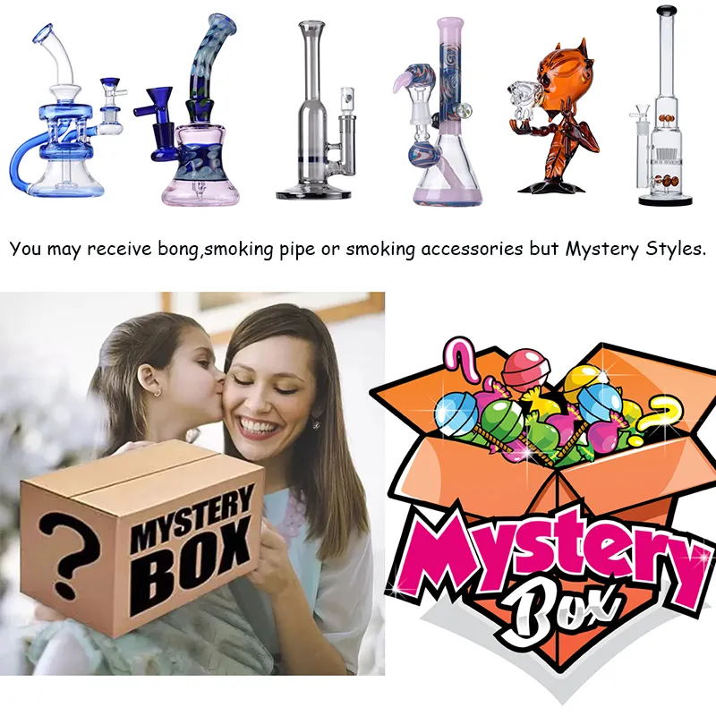 I lager mystery box överraskning blined box multi stilar vattenpipor vatten rör bangers rökare tillbehör perc percolator olje rigga riggar bästa kvalitet