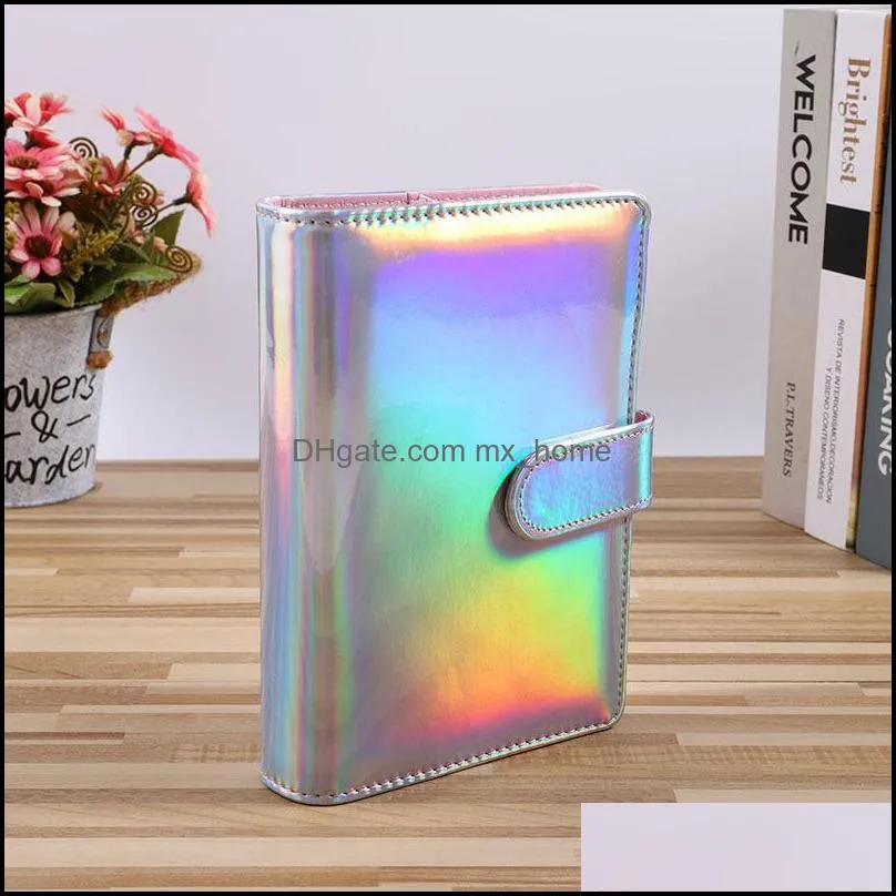Holographic A5 A6 PU Leather Notebook Binder Refillable 6 Rings Binder Cover Loose Leaf Personal Planner with Magnetic Buckle Closure colorful Laser