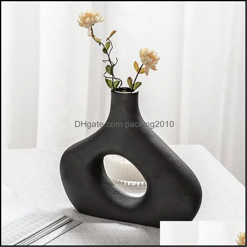 Vases VILEAD Nordic Ceramic Vase Simple Dried Flower Ornaments Home Decor Personality Plant Pot Living Room Desktop Decoration 2022