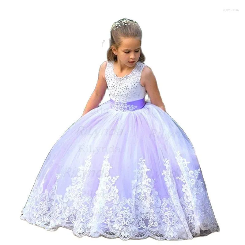 Meisjesjurken Lace Flower Girl Pageant met blush roze applique pure nek sweep trein tieners verjaardagsfeestje communie jurksgirl's