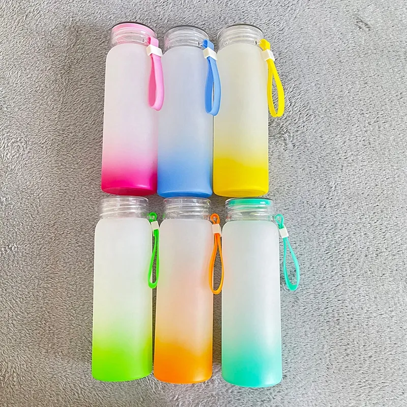 17oz sublimation gobelers bouteille d'eau 500 ml bouteilles d'eau en verre givré gobelet gradient vierge 5 couleurs