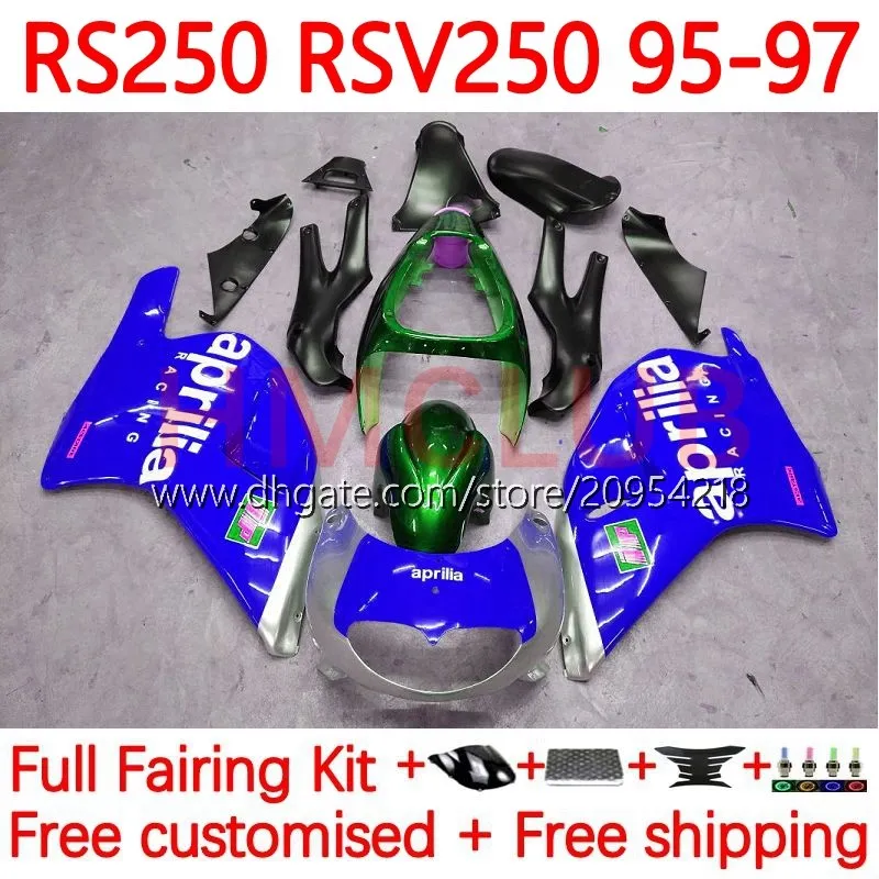 طقم Fairings لـ Aprilia RSV250RR RS-250 RSV250 RS RSV 250 RSV-250 95-97 158NO.21 RS250RR RS250 RR 1995 1996 1997 RSV250R RS250R 95 96 97 Motorcycle Bodys Blue Silver