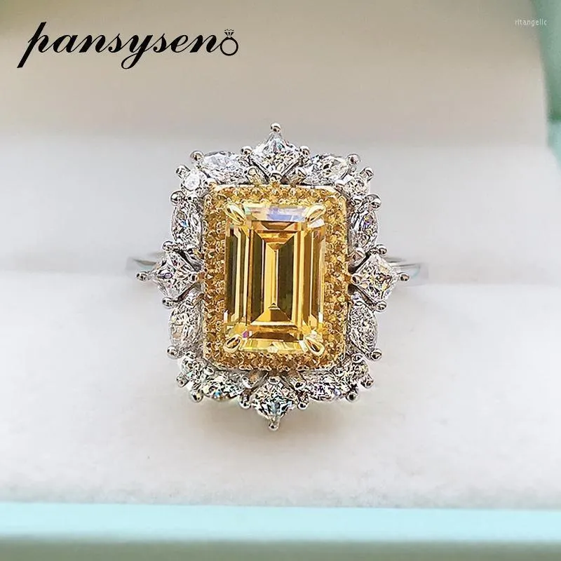 Bagues de grappe 100% 925 argent sterling taille émeraude citrine créée pierre précieuse Moissanite pour les femmes bandes de mariage bague de fiançaillesCluster Rita22