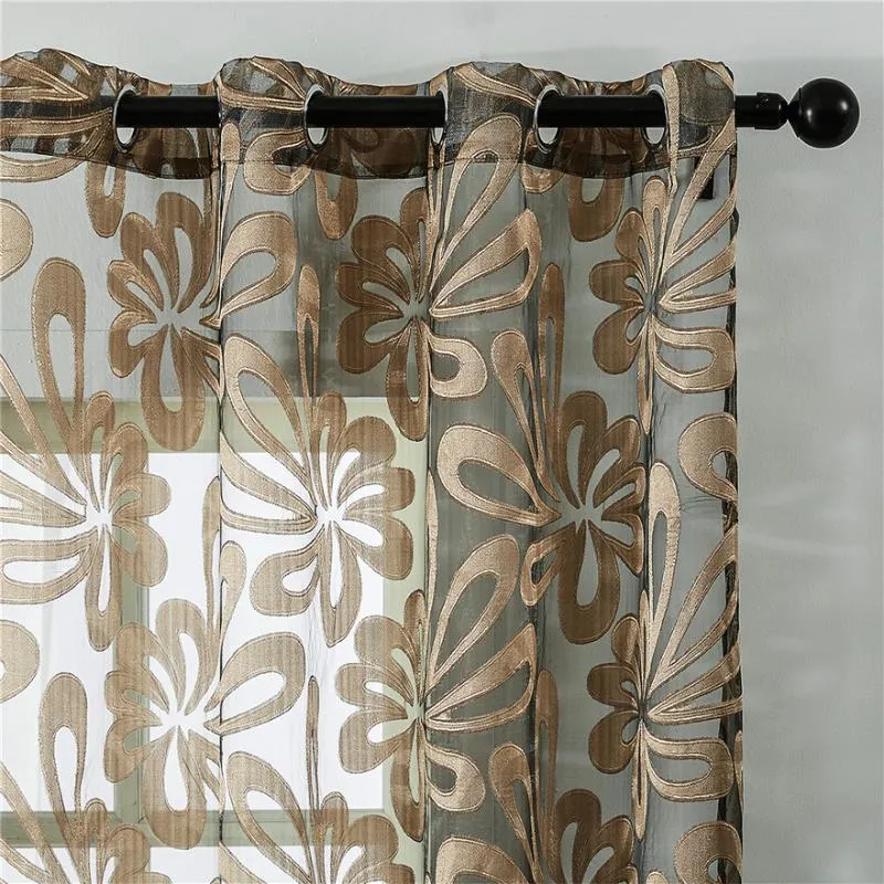 Rideau Tentures Marron De Luxe Géométrique Tulle Voile Sheer Rideaux Pour Salon Chambre Cuisine Ombre Fenêtre Tissu GreyCurtain