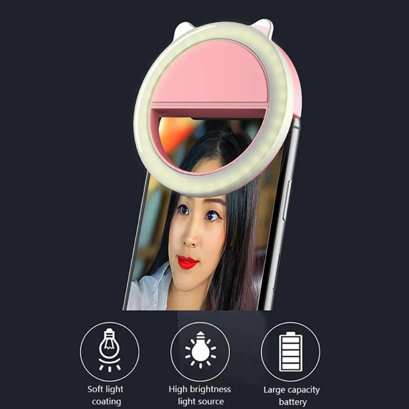 Téléphone portable LED Selfie remplissage lumière ancre beauté lentille diffusion en direct artefact rond Selfie anneau téléphone portable Rechargeable