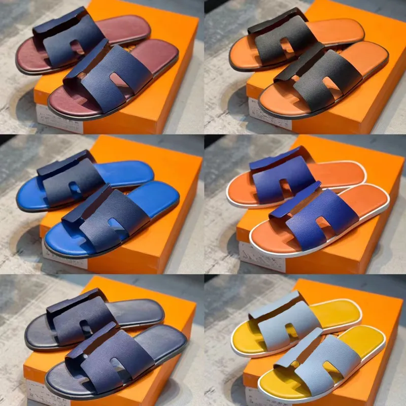 2022 Designer homme et femme sandales Beach Slide Slippers dames de luxe en cuir véritable H pantoufles chaussure plate Personnalisé maison sandale antidérapante taille 36-45