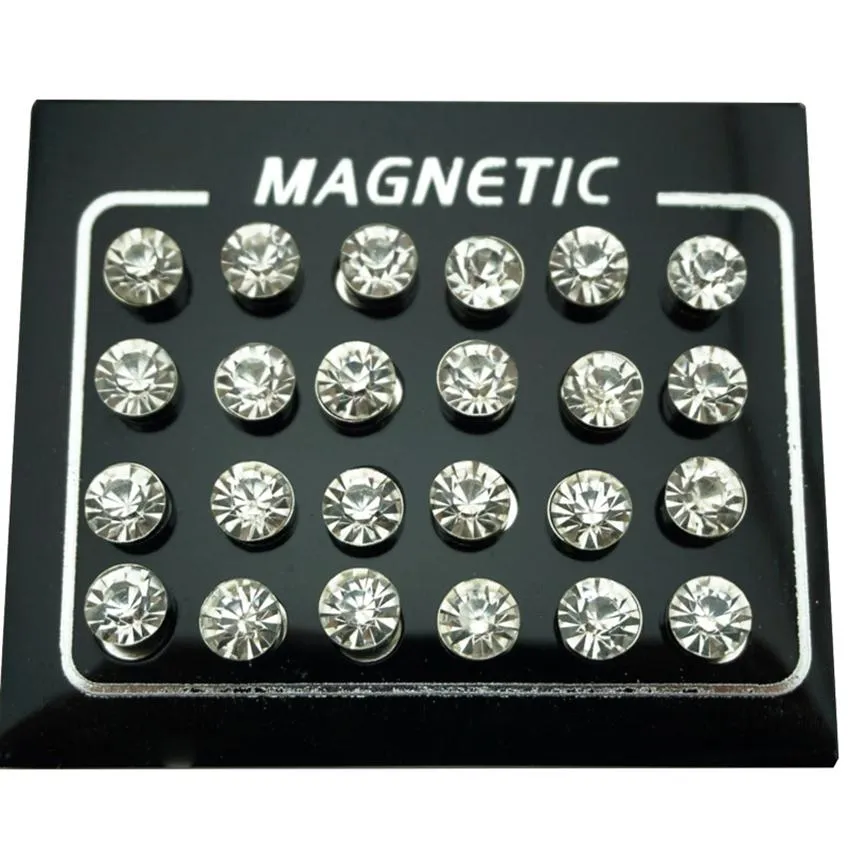 Regelin 12 paires / lot 4/5/6 / 7 mm Round Crystal Magnet Stump Boucle d'oreille Puck Femmes Mentique Magnétique Faux Bijoux de bouchon d'oreille261E