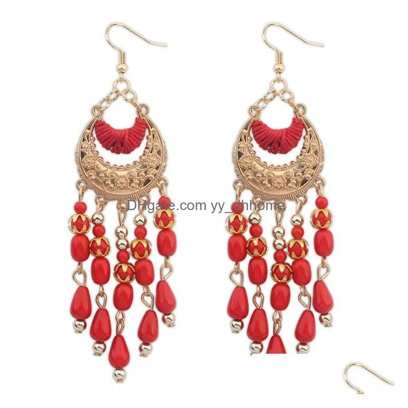 bohemian fashion jewelry beads dangle earrings elegant beaded tassels earrings