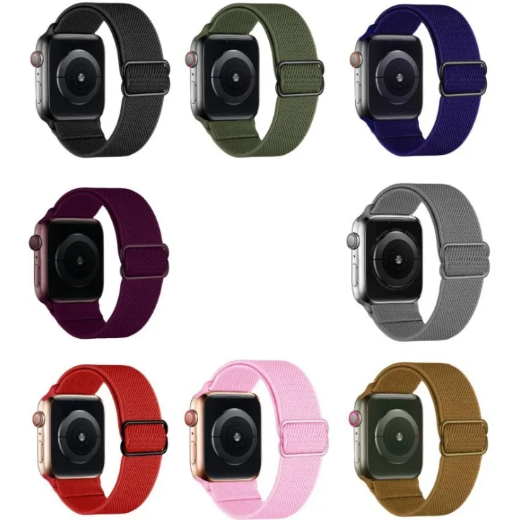 Correa de nylon elástica para banda Apple Watch 44 mm 44 mm 45 mm 41 mm 42 mm 38 mm Ajustable Brazelante transpirable Iwatch Series 7 6 SE 5 4 3