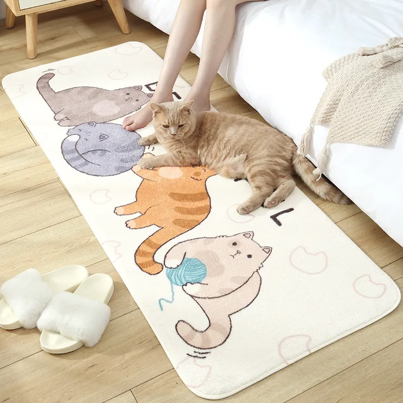 Tapis de sol long tapis de chevet Super doux et confortable tapis de pied en velours d'agneau dessin animé pour enfants tapis de chambre antidérapant chambre Ma