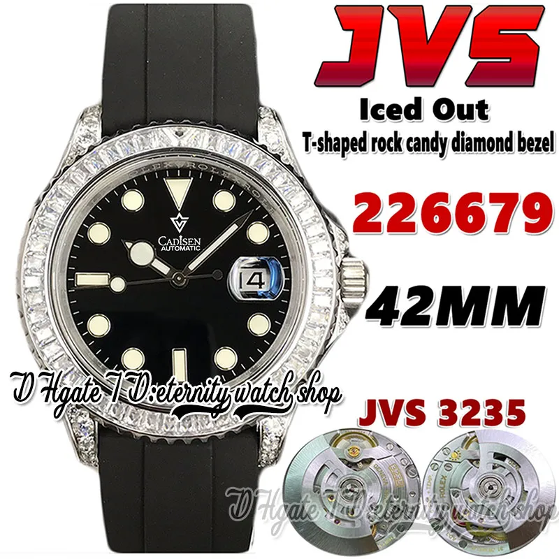 2022 JV226679 3235 JVSA3235 Automatisk herrklocka 42mm T-formad berggodis diamant inlagd Bezel Black Dial 904l Steel Case Gummi Rem Superversion Eternity Watches