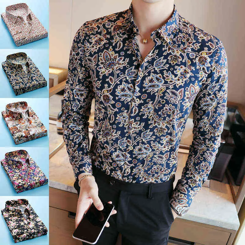 Men Shirts long Sleeve Male Business Casual Printed Fashion Formal Dress Shirts Slim Fit Masculina Camisa Plus Size G220511