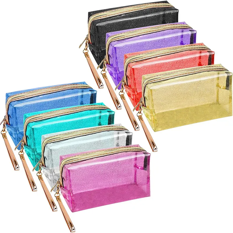 Borse per cosmetici impermeabili Borsa da toilette con cerniera trasparente in PVC con manico Custodia per trucco trasparente portatile