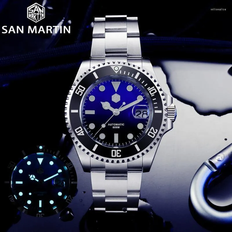 Armbanduhren San Martin 43mm Diver Water Ghost MOP Zifferblatt Luxus Saphir Männer Automatische mechanische Uhren 60Bar Leuchtdatum Helium DeviceWr