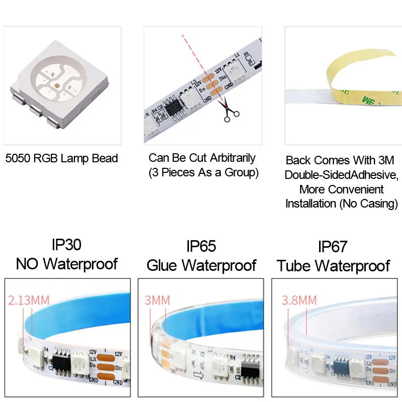 Programmable Addressable Rgb Led Strip Light 5M/30/60LEDs/M, 2811 Pixel,  WS2811, 5050 RGB, 12V Black Tape Light For Individual Addressable Use By  Usalight From Usalight, $4.15