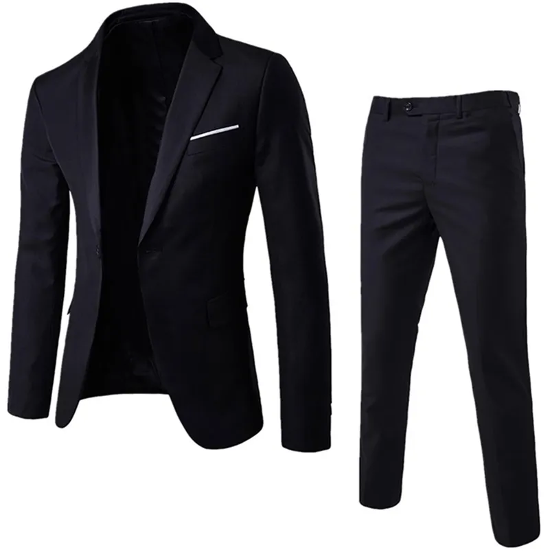 Мужской классический костюм из 2 предметов, черный мужской деловой пиджак, жилет, брючные костюмы, комплекты весна-осень, свадебный комплект больших размеров 220801