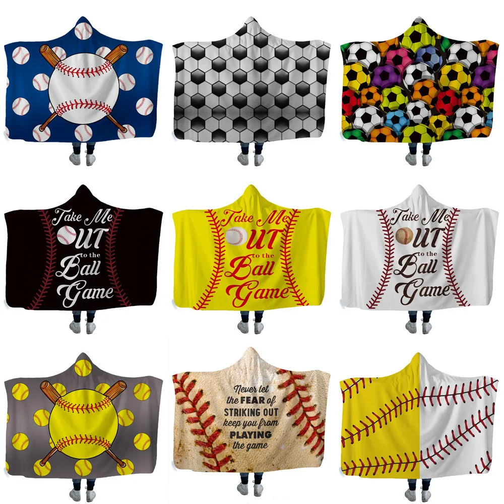 NEW Baseball Softball Hooded Blanket Sports ball Throw Blankets with Hood Soft warm Home Blankets Wrap for children adults