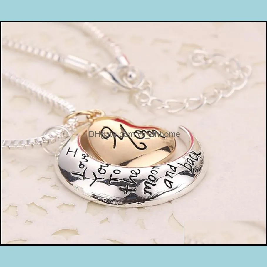 HOT Heart Jewelry I love you to the Moon and Back Mom Pendant Necklace Mother Day Gift Wholesale Fashion Jewelry free ship