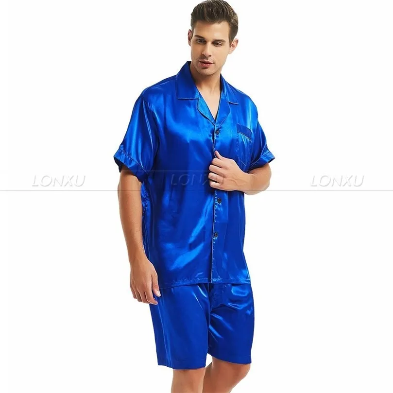 Pyjamas en satin de soie pour hommes Pyjamas PJS Short Set Vêtements de nuit Loungewear S M L XL LJ201113