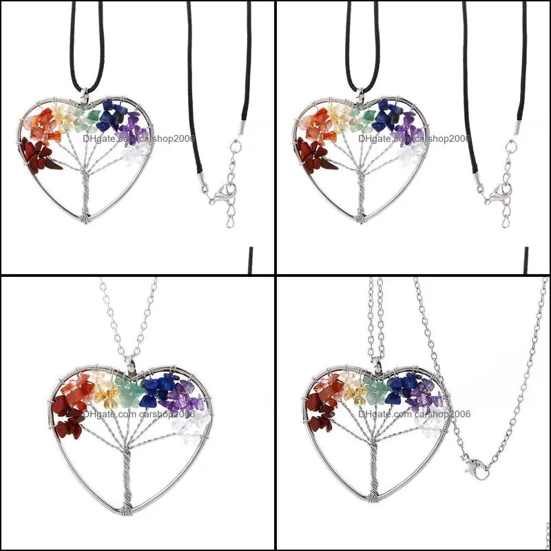 Pendant Necklaces 6PCS Lovers Gift Natural Stone Rainbow Wrap Wisdom Tree Of Life Necklace Healing Jewelry Pendants Wholesale