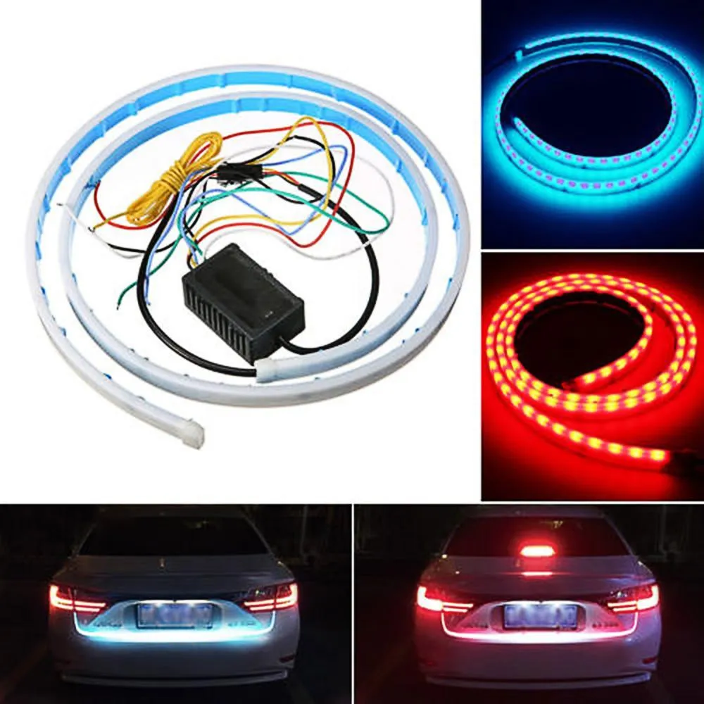 Bande LED Flexible bleu glace rouge, feu arrière de coffre arrière, banderole dynamique, clignotant de frein, feux de Flash d'avertissement de marche arrière