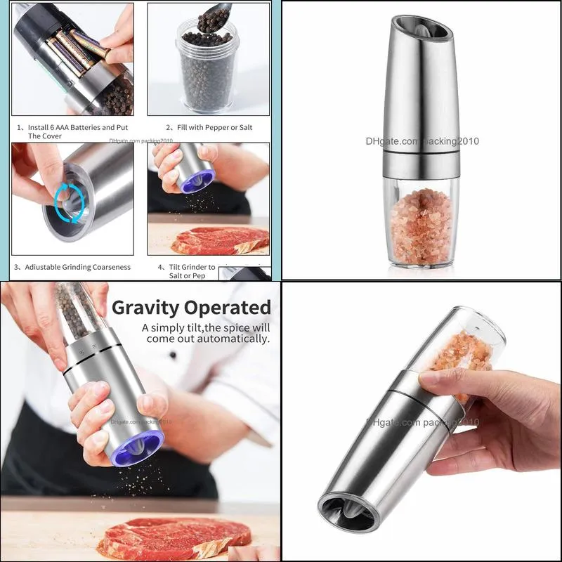gravity electric salt pepper mill household stainless steel automatic operation grinder adjustable coarseness salt pepper mills