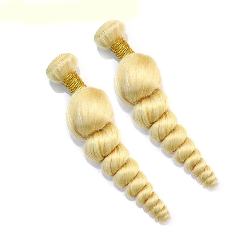 Extensiones de cabello humano de la virgen india 613# Color 3 Bundles Rubia Ola suelta de 10-40 pulgadas Productos de trama doble