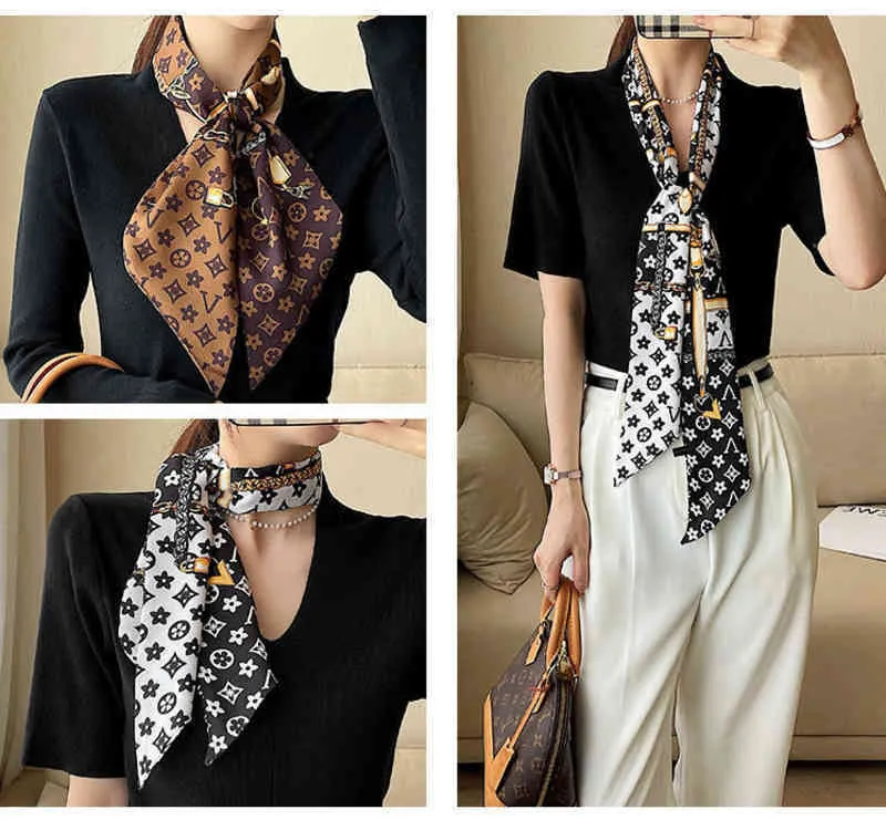 Elegant Silk Head Scarf: Fashionable Vintage Letter Print Long