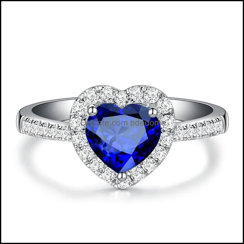 Fashion Jewelry, Silver-plated Jewelry, Royal Blue Heart-shaped Sapphire Ring, Colored Gemstone Ring
