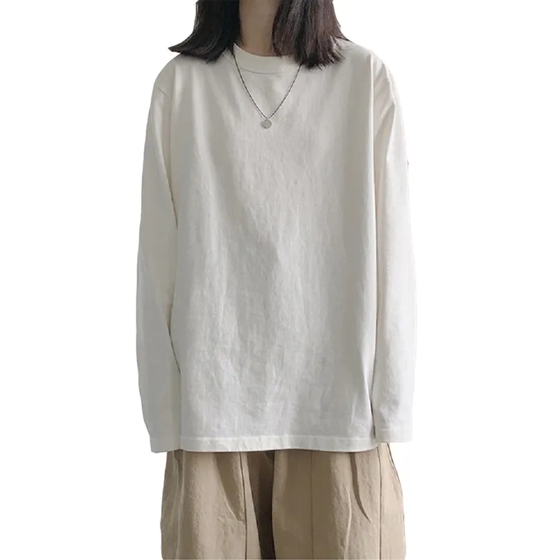Kvinnor Långärmad T-shirt Oversized Casual Basic Solid Kvinna Toppar O-Neck Loose Tee Fashion T-Shirts S-XXL 220407