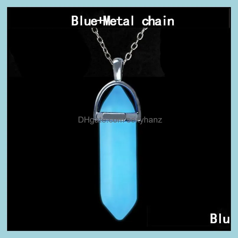 glow in the dark quartz crystal pendant necklace natural stone healing point hexagonal bullet charm chains for women men s fa sexyhanz